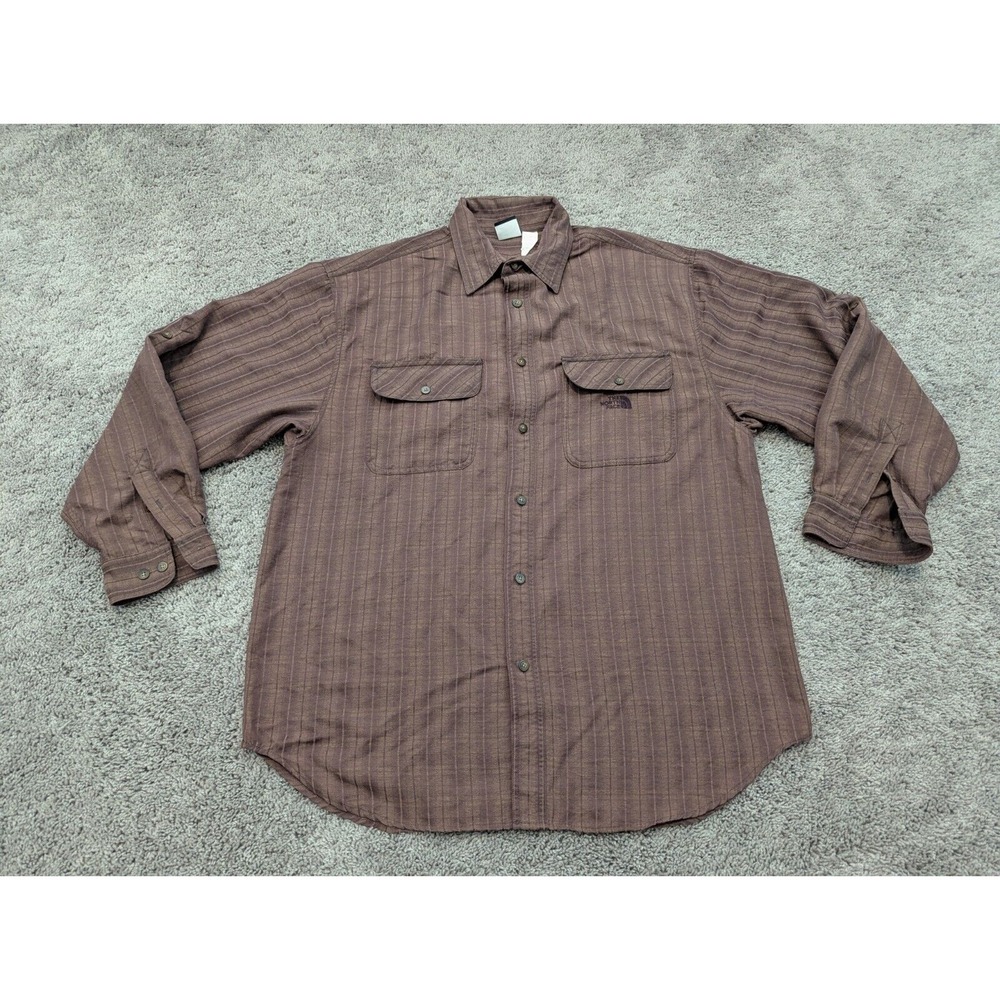 The North Face Button Up Shirt Mens Large Long Sleeve Brown Striped Casual